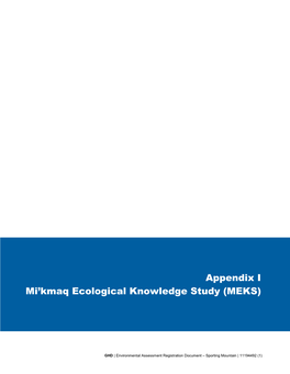 Appendix I Mi'kmaq Ecological Knowledge Study (MEKS)