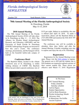 70Th Annual Meeting of the Florida Anthropological Society St