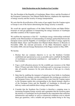 Joint Declaration on the Southern Gas Corridor