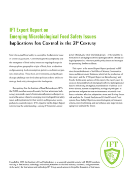 IFT Expert Report on Emerging Microbiological Food Safety Issues Implications for Control in the 21St Century