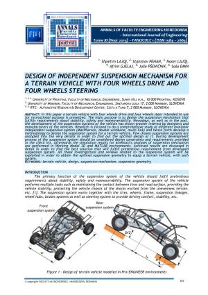 Design of Independent Suspension Mechanism for a Terrain Vehicle with Four Wheels Drive and Four Wheels Steering