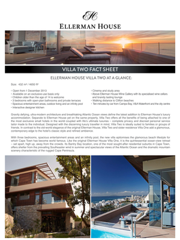 Villa Two Fact Sheet Ellerman House Villa Two at a Glance