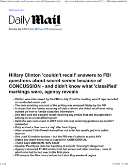 Hillary Clinton 'Couldn't Recall' Answers to Series of FBI Questions | Dail