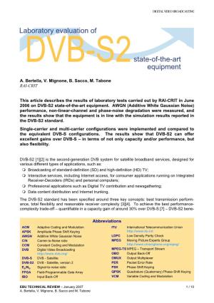 Laboratory Evaluations of DVB-S2 State-Of-The-Art Equipment