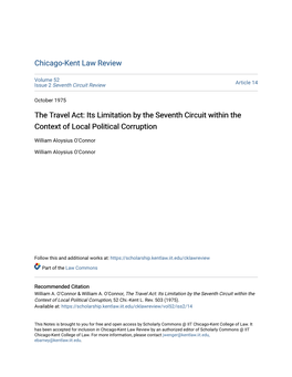 The Travel Act: Its Limitation by the Seventh Circuit Within the Context of Local Political Corruption