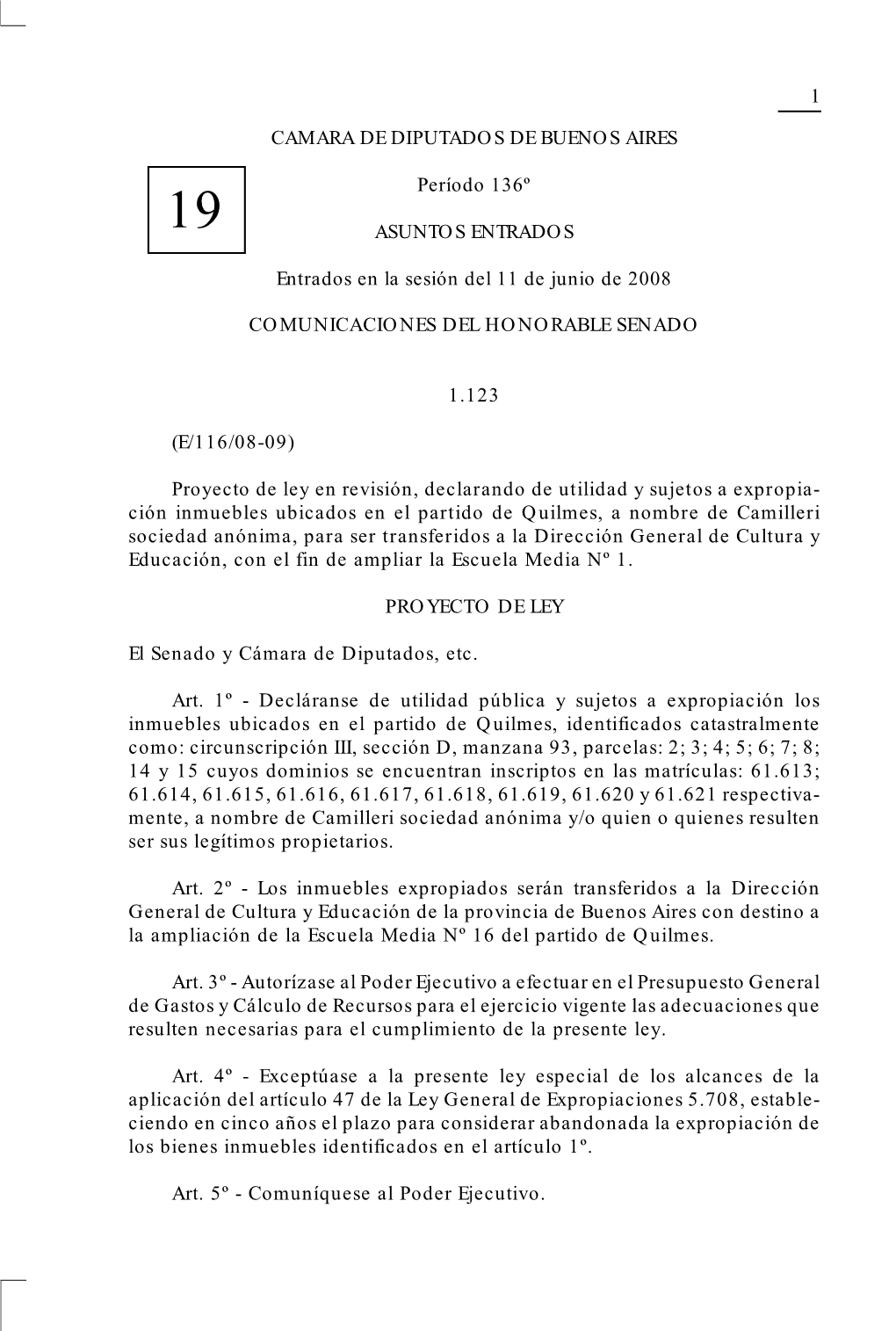 Comunicaciones Del Honorable Senado