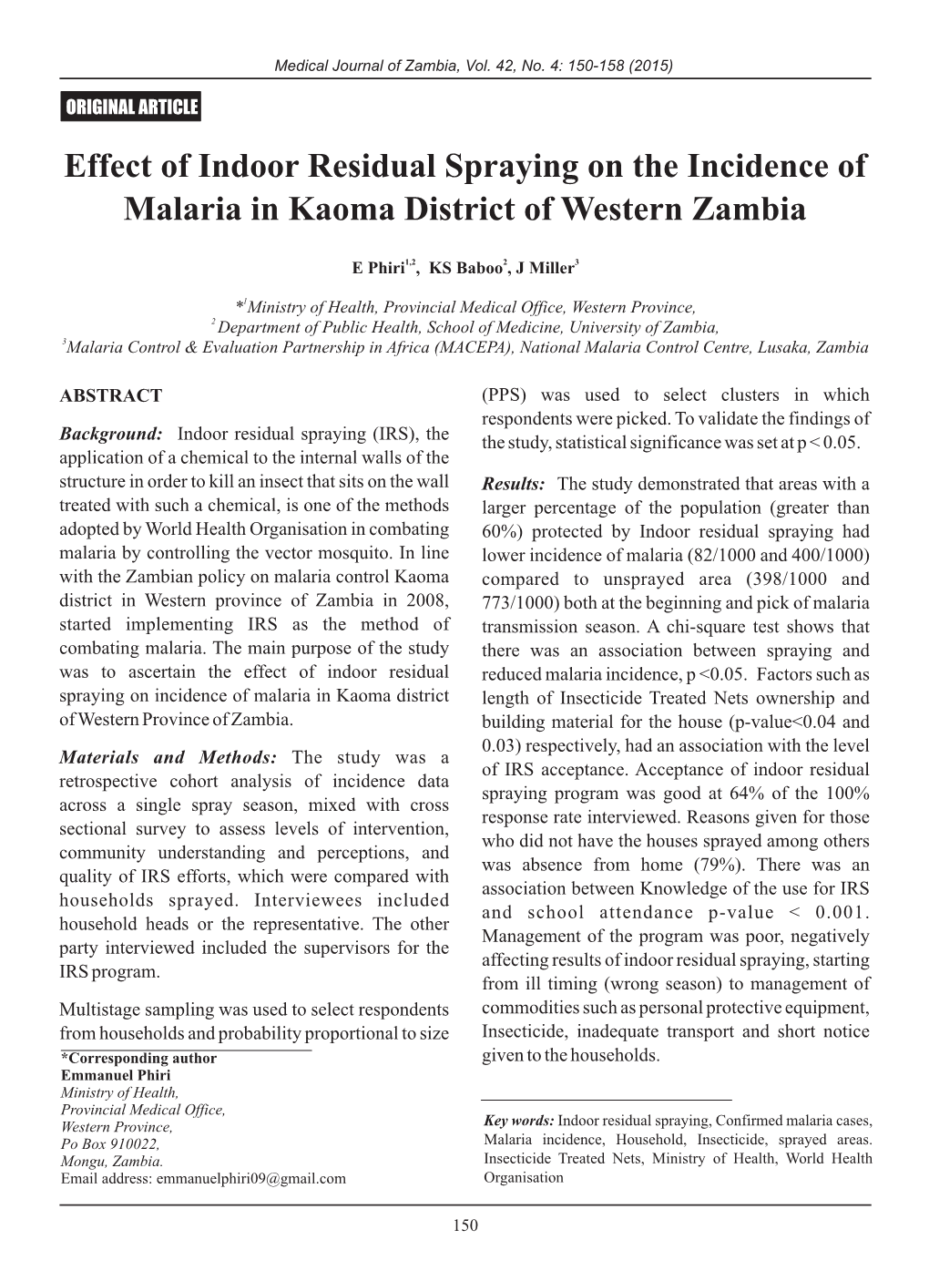2. Effect of Indoor Residual Spraying on the Incidence of Malaria