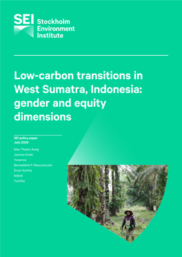 Low-Carbon Transitions in West Sumatra, Indonesia: Gender and Equity Dimensions