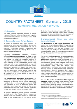 COUNTRY FACTSHEET: Germany 2015 EUROPEAN MIGRATION NETWORK
