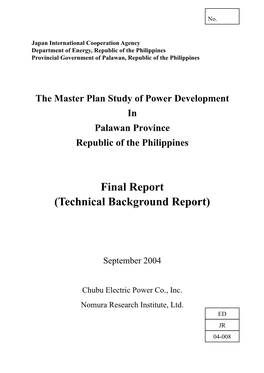 The Master Plan Study of Power Development in Palawan Province Republic of the Philippines