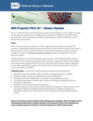 NIH Preprint Pilot Q1 – Status Update