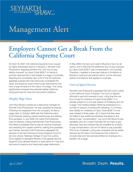 Employers Cannot Get a Break from the California Supreme Court.Indd