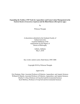 Expanding the Toolbox: SNP Tools for Aquaculture and Conservation Management in the Eastern Oyster (Crassostrea Virginica) and the Black Basses (Micropterus Spp.)