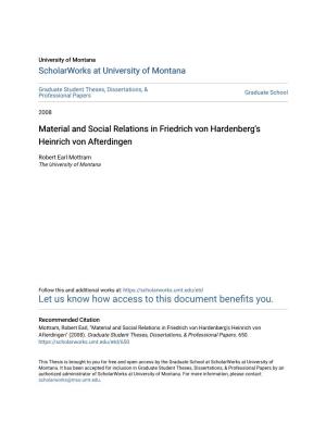 Material and Social Relations in Friedrich Von Hardenberg's Heinrich Von Afterdingen