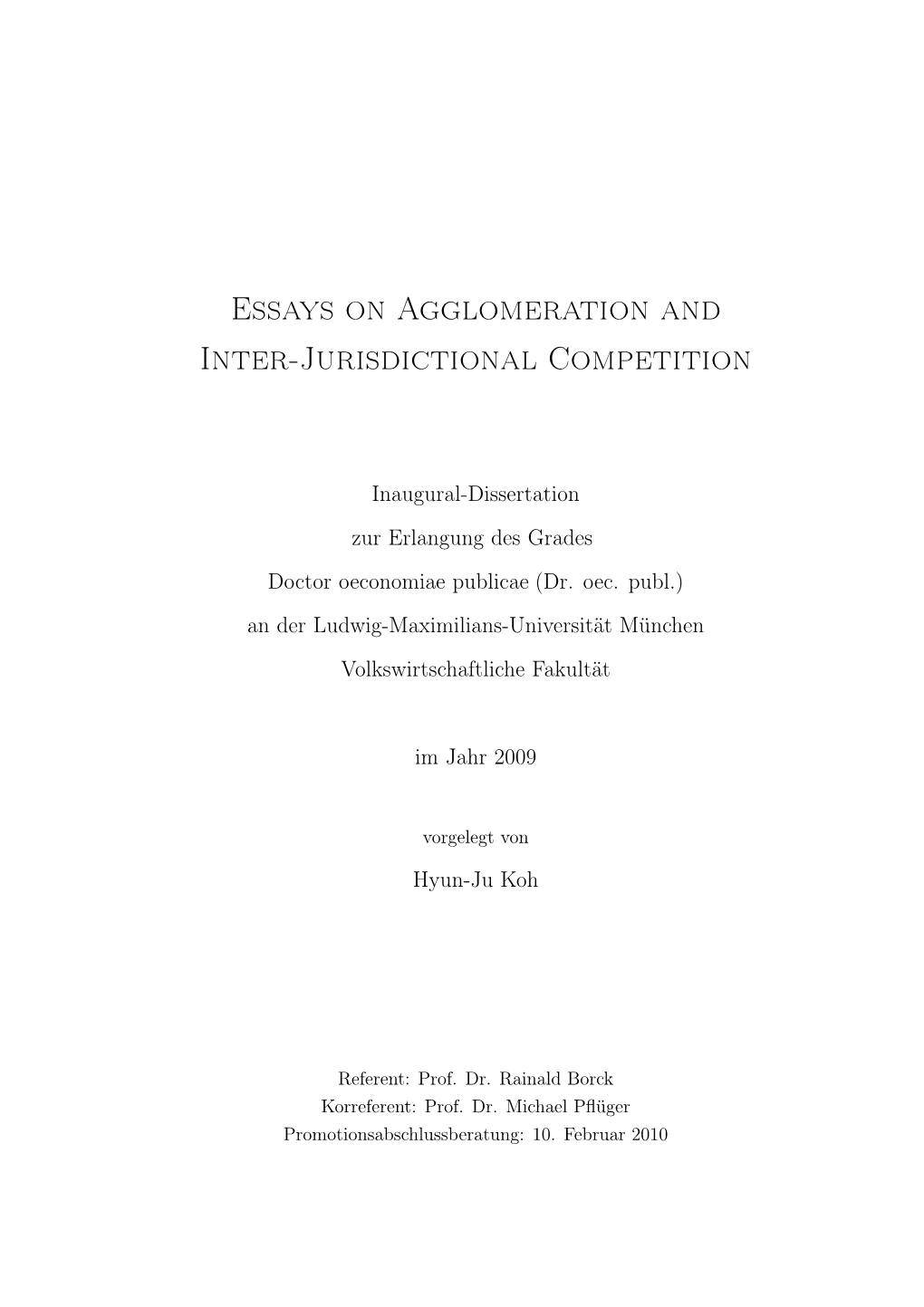 Essays on Agglomeration and Inter-Jurisdictional Competition