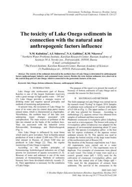 The Toxicity of Lake Onego Sediments in Connection with the Natural and Anthropogenic Factors Influence