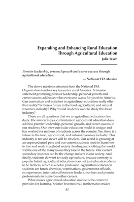 Expanding and Enhancing Rural Education Through Agricultural Education Julie Tesch