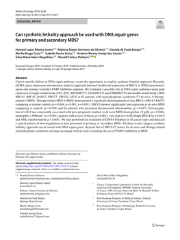 Can Synthetic Lethality Approach Be Used with DNA Repair Genes for Primary and Secondary MDS?