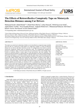 The Effects of Retroreflective Conspicuity Tape on Motorcycle Detection Distance Among Car Drivers