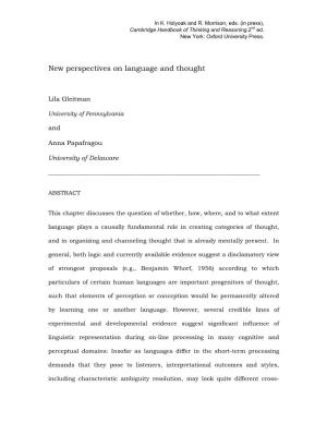 New Perspectives on Language and Thought