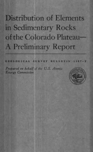 Distribution of Elements in Sedimentary Rocks of the Colorado Plateau a Preliminary Report