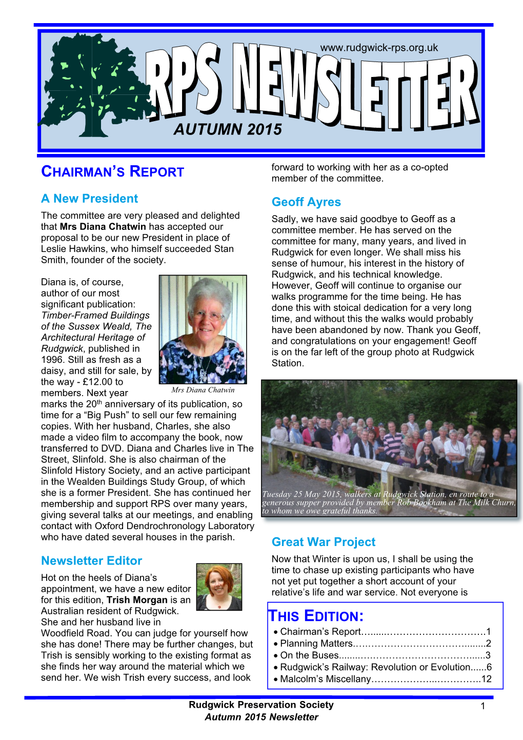 Autumn 2015 Newsletter Comfortable with Doing This, So I Am Liaising Closely Tempting History with Participants