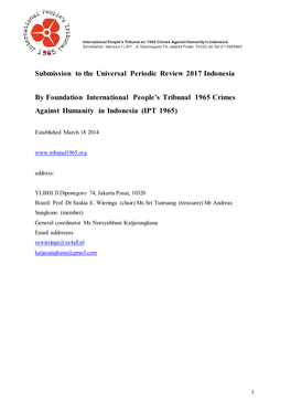 Submission to the Universal Periodic Review 2017 Indonesia By