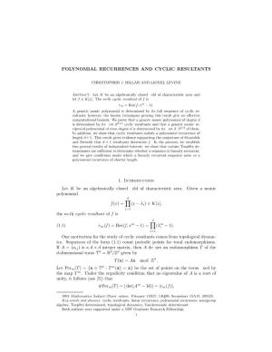 Polynomial Recurrences and Cyclic Resultants
