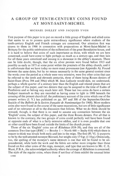 A Group of Tenth-Century Coins Found at Mont-Saint-Michel
