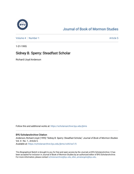 Sidney B. Sperry: Steadfast Scholar
