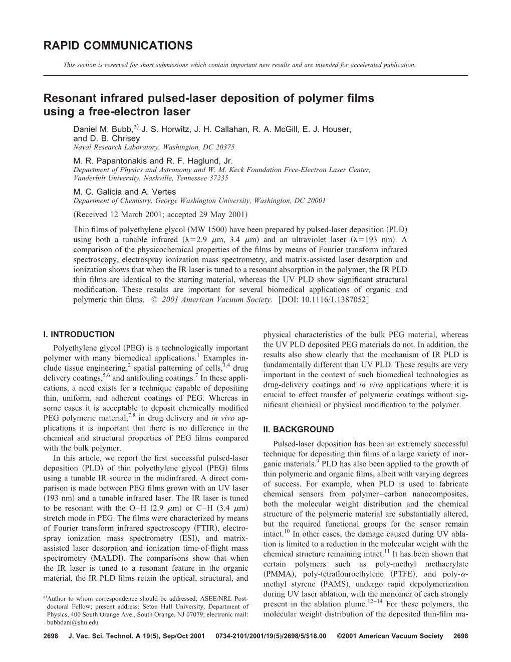 RAPID COMMUNICATIONS Resonant Infrared Pulsed-Laser Deposition Of