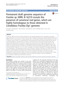 Permanent Draft Genome Sequence of Frankia Sp. NRRL B-16219 Reveals