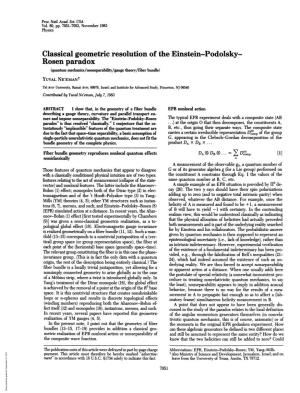 Classical Geometric Resolution of the Einstein-Podolsky- Rosen Paradox