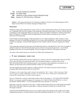 Dr. Rabin Deka Re: Additions to Deva-Nagari Script & Bengali Script Date: January 25, 2010 San Jose, California