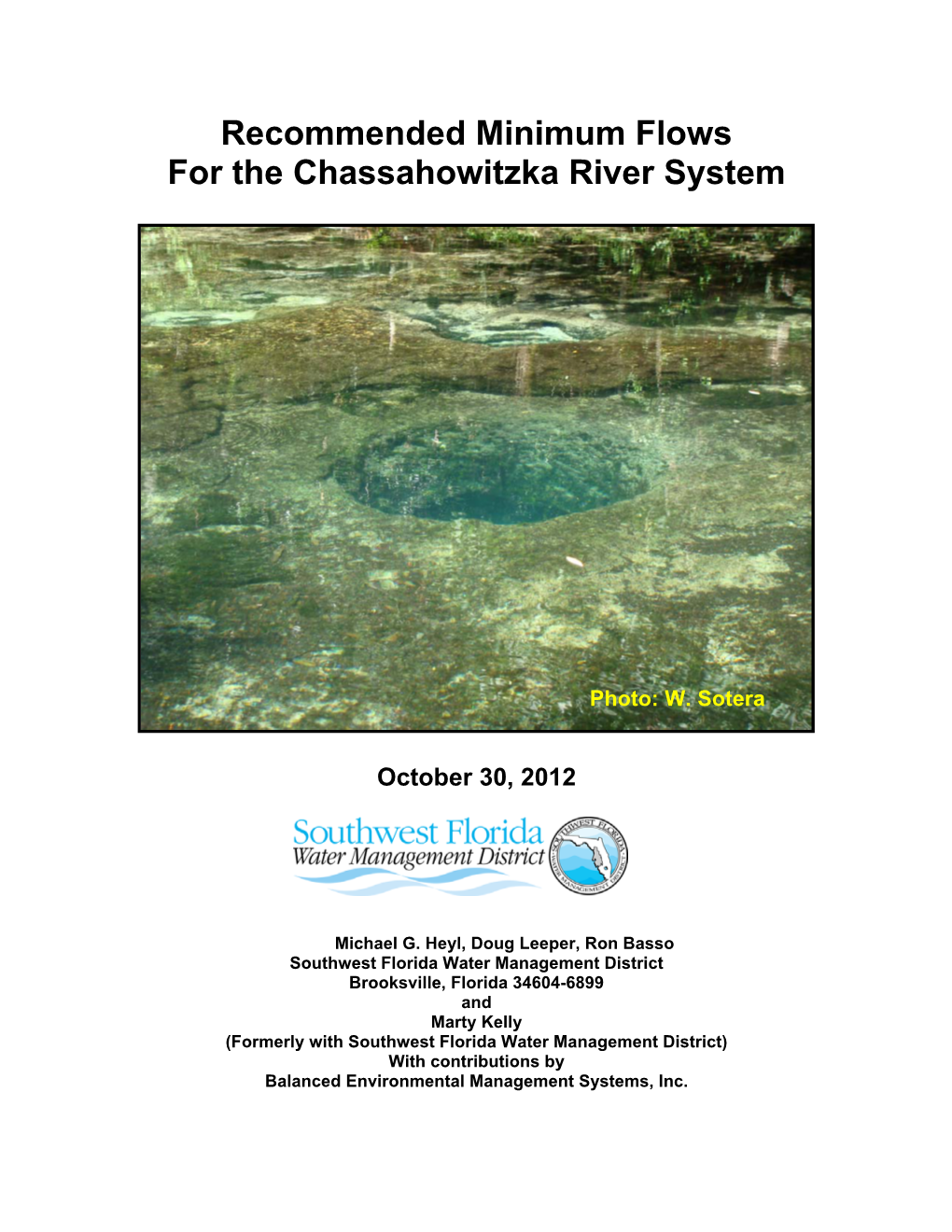 Recommended Minimum Flows for the Chassahowitzka River System