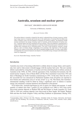 Australia, Uranium and Nuclear Power