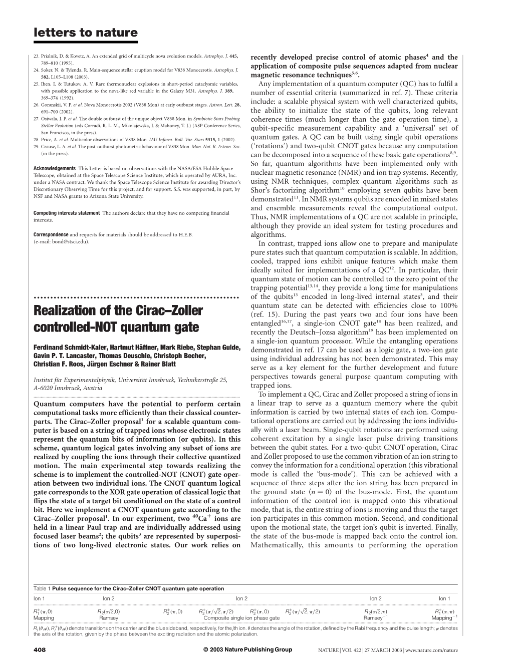 Realization of the Cirac–Zoller Controlled-NOT Quantum Gate