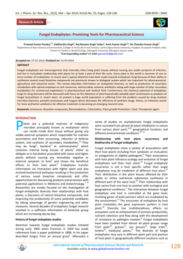 Fungal Endophytes: Promising Tools for Pharmaceutical Science