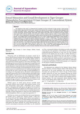 Sexual Maturation and Gonad Development in Tiger Grouper (Epinephelus Fuscoguttatus) X Giant Grouper (E