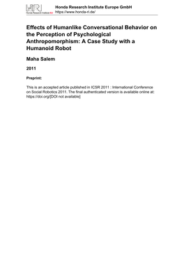 Effects of Humanlike Conversational Behavior on the Perception of Psychological Anthropomorphism: a Case Study with a Humanoid Robot