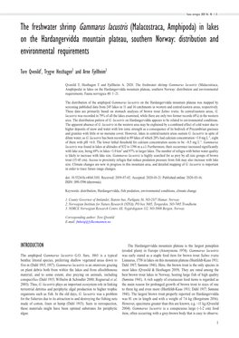 The Freshwater Shrimp Gammarus Lacustris (Malacostraca, Amphipoda) in Lakes on the Hardangervidda Mountain Plateau, Southern