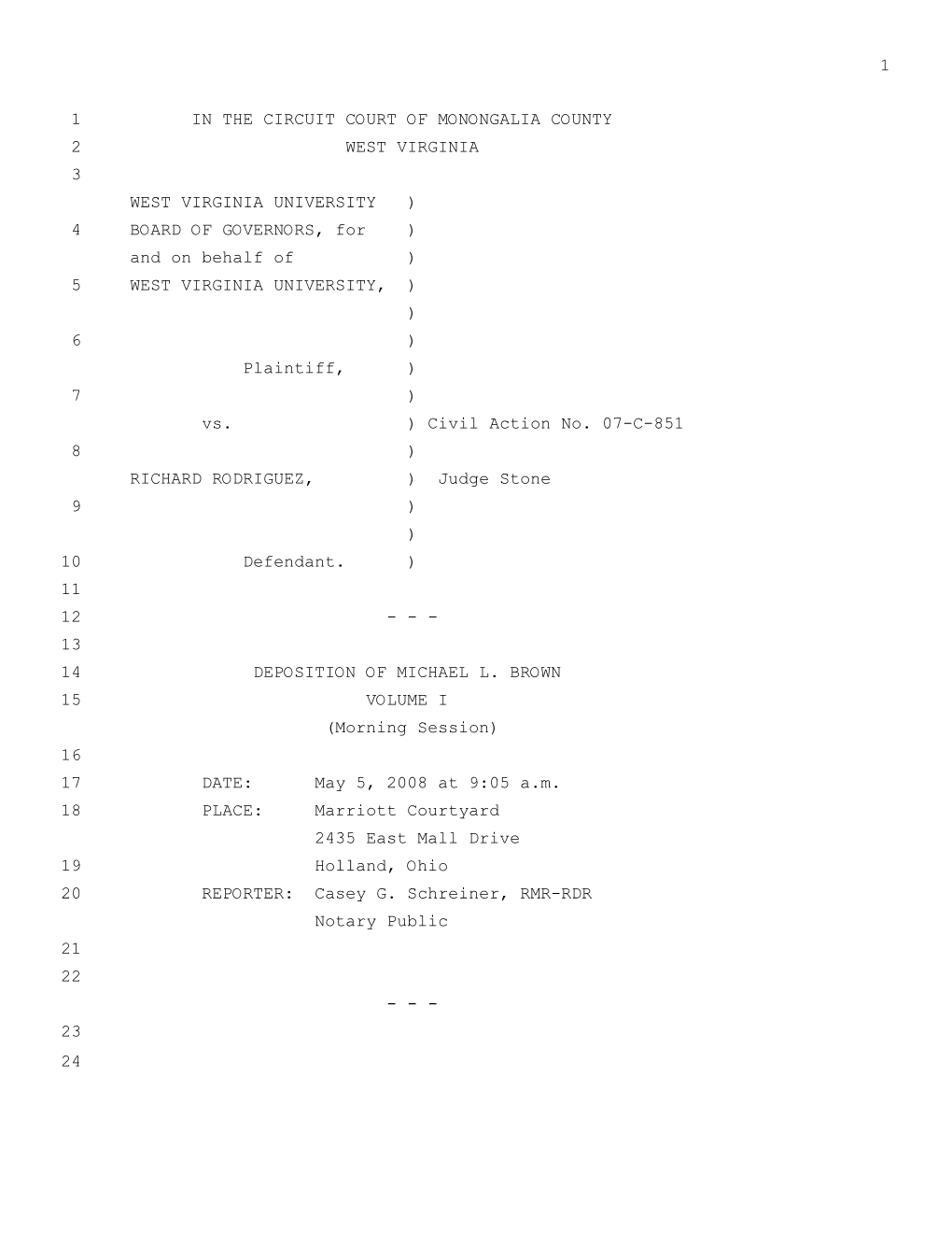 1 in the Circuit Court of Monongalia County 1 West