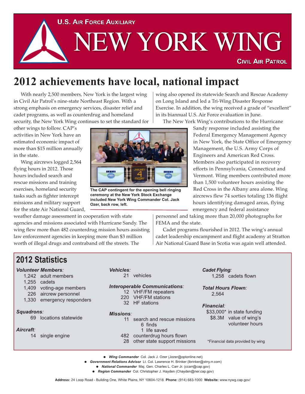 NEW YORK WING CIVIL AIR PATROL 2012 Achievements Have Local, National Impact