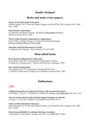 Sandro Stringari Books and Main Review Papers: Main Edited Books