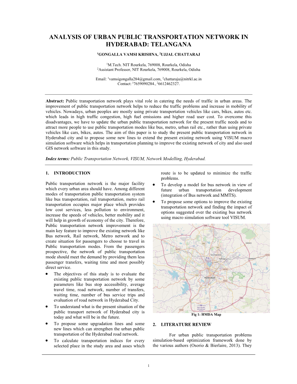 Analysis of Urban Public Transportation Network in Hyderabad: Telangana