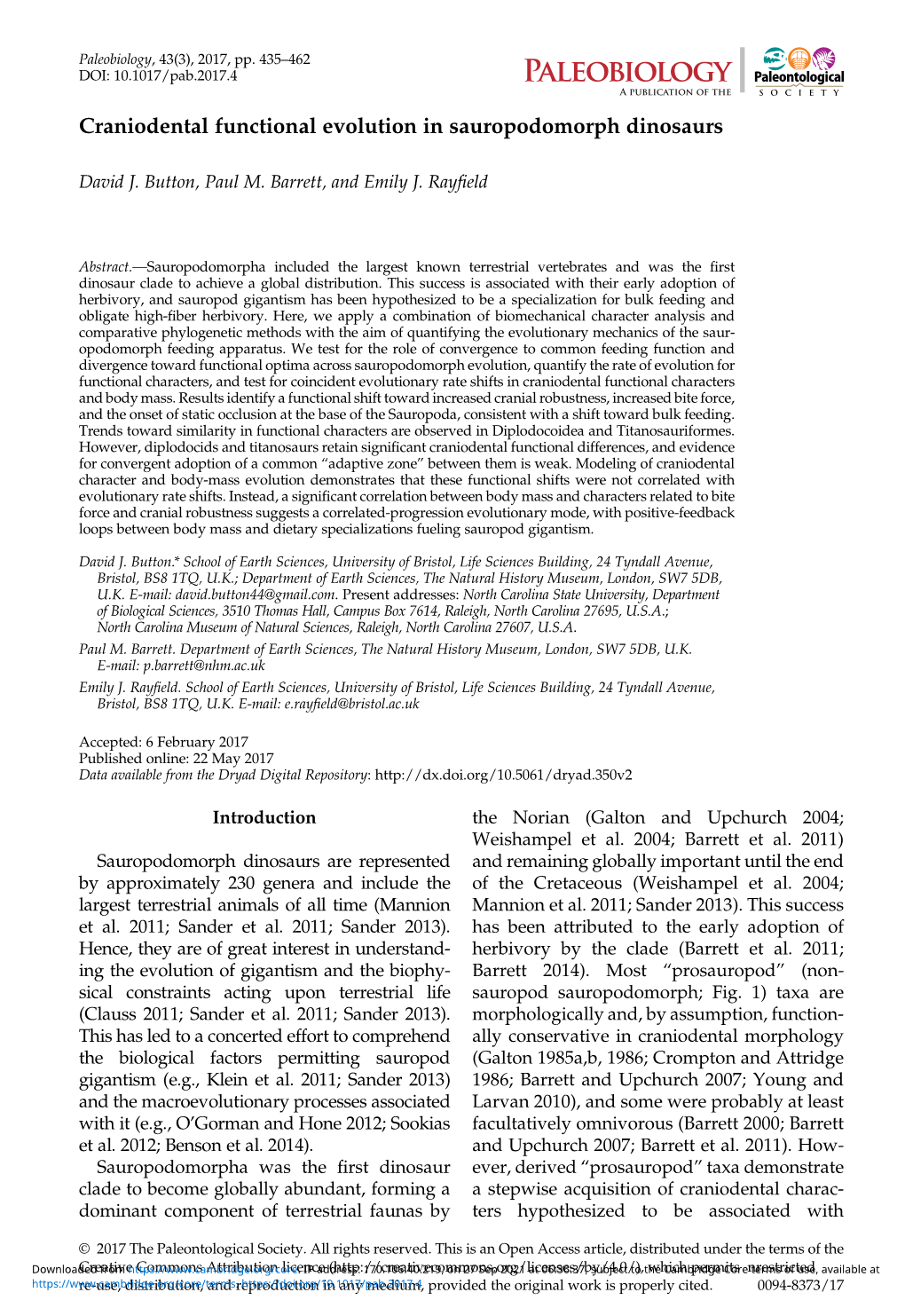 Craniodental Functional Evolution in Sauropodomorph Dinosaurs