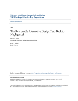 The Reasonable Alternative Design Test: Back to Negligence? David I