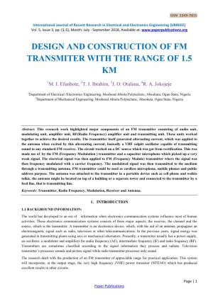Design and Construction of Fm Transmiter with the Range of 1.5 Km