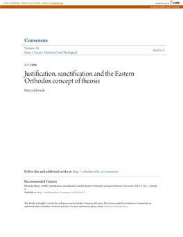 Justification, Sanctification and the Eastern Orthodox Concept of Theosis Henry Edwards