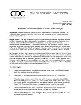 West Nile Virus Strain – New York 1999